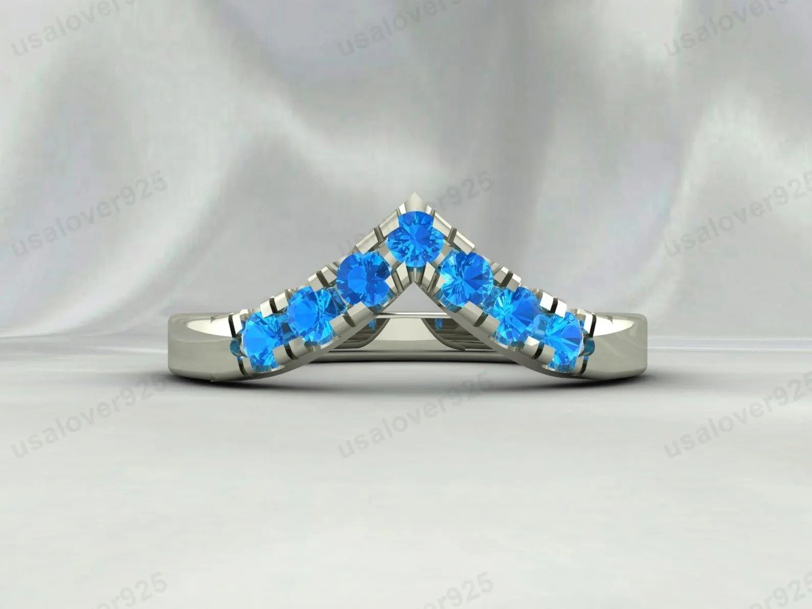 Topaz Stone V Shape Curved Eternity Band for Women – 925 Sterling Silver Ring Jewelry