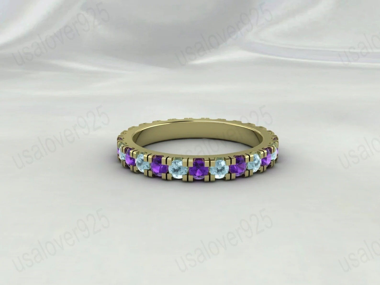 Aquamarine Amethyst Stone Full Eternity Band for Women – 925 Sterling Silver Ring Jewelry - Image 3