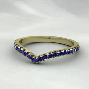 V Shape Blue Sapphire Gemstone Half Women Band – 925 Sterling Silver Ring Jewelry