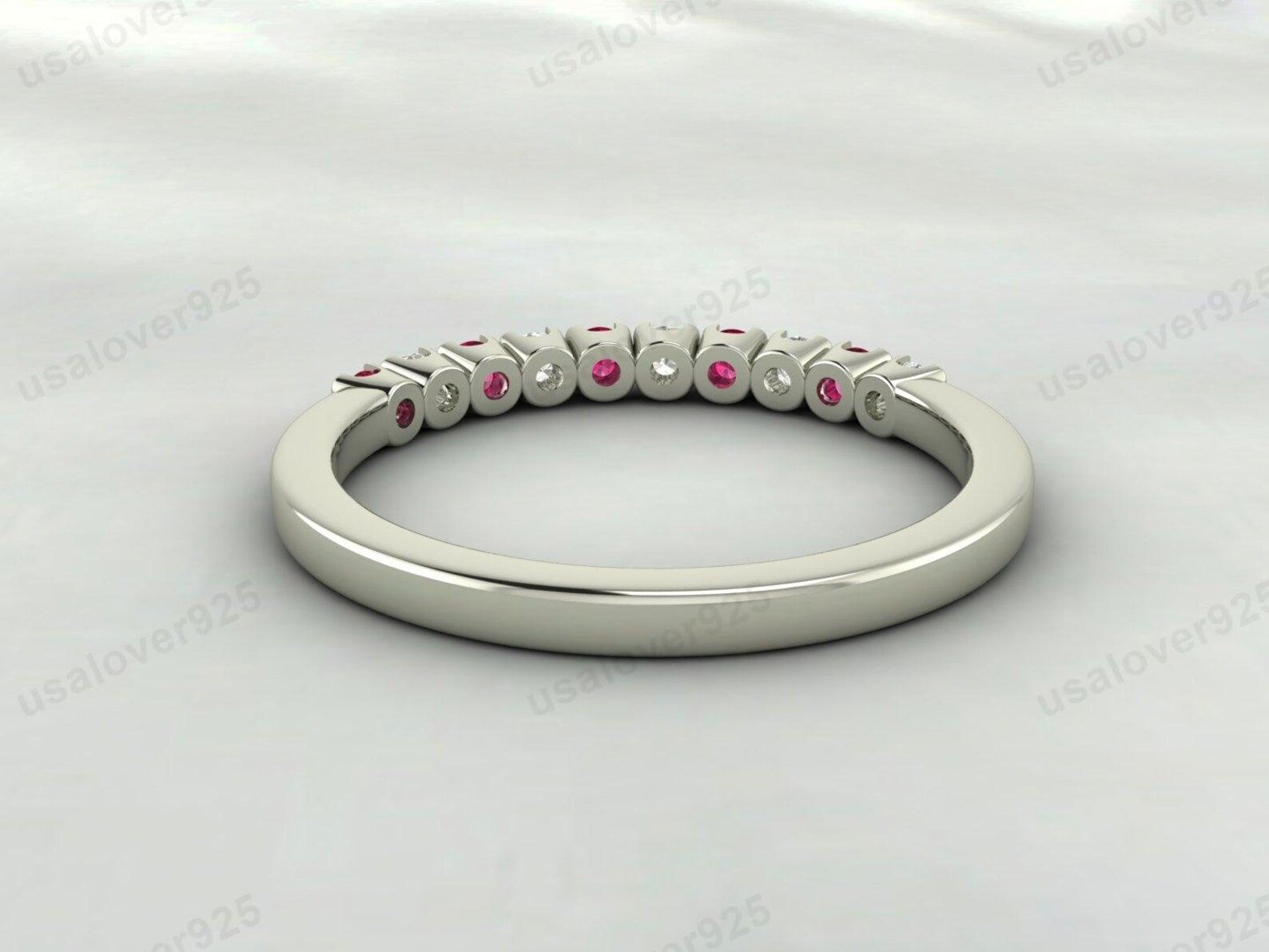 Ruby & CZ Diamond Stone Eternity Band for Women – 925 Sterling Silver Ring Jewelry - Image 4