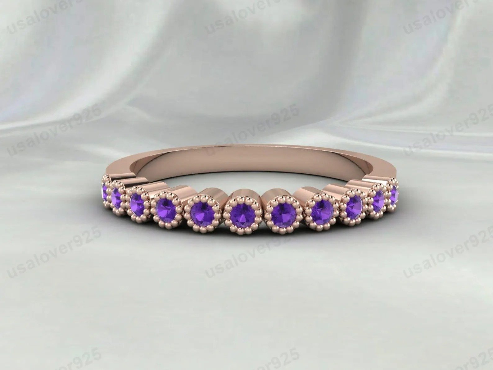 Amethyst Gemstone Half Eternity Band for Women – 925 Sterling Silver Ring Jewelry - Image 2