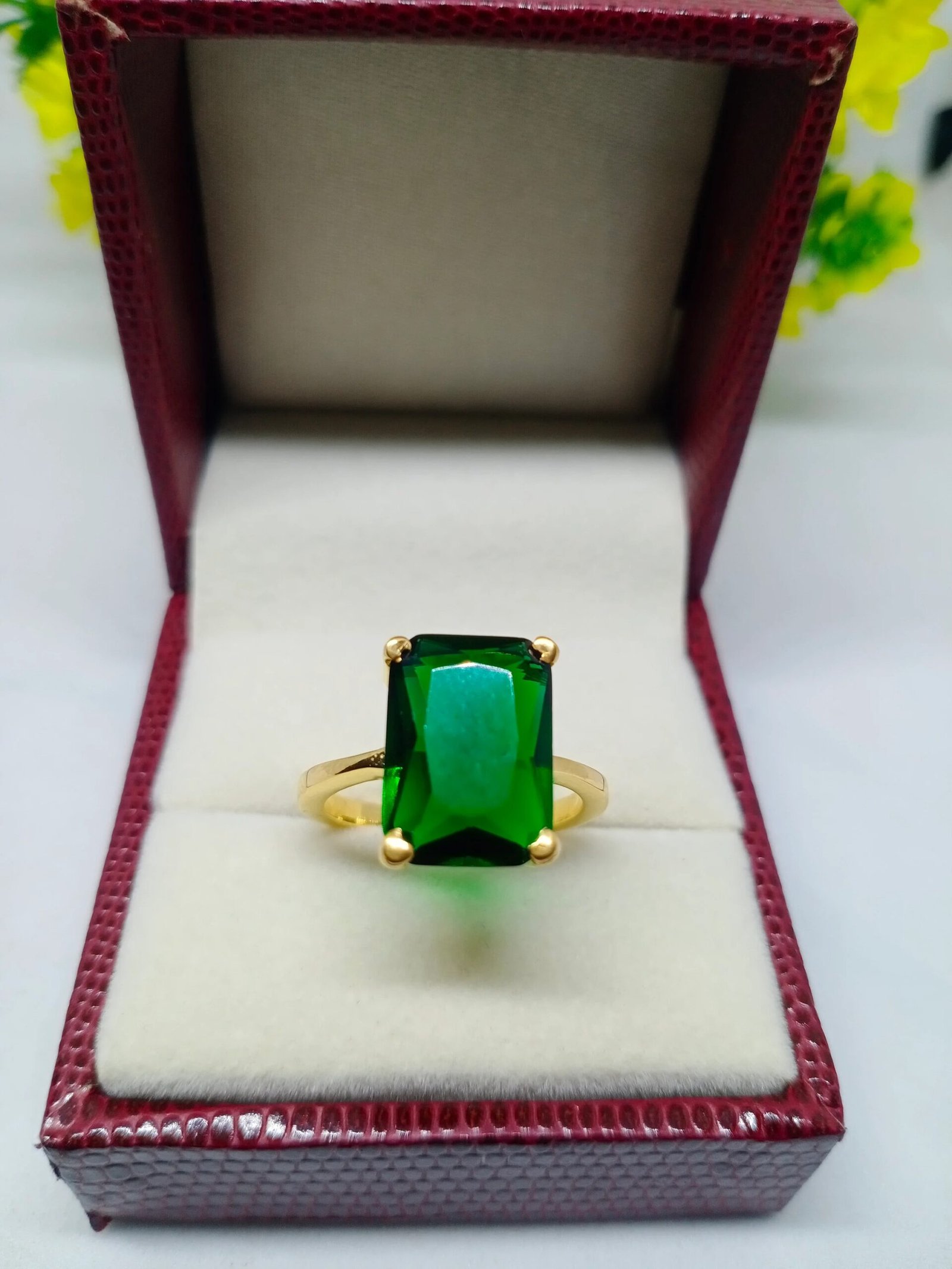 Emerald Baguette Ring – May Birthstone Green Gemstone Prong Setting Women’s Jewelry Gift - Image 2