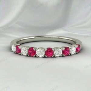 Ruby & CZ Diamond Stone Eternity Band for Women – 925 Sterling Silver Ring Jewelry