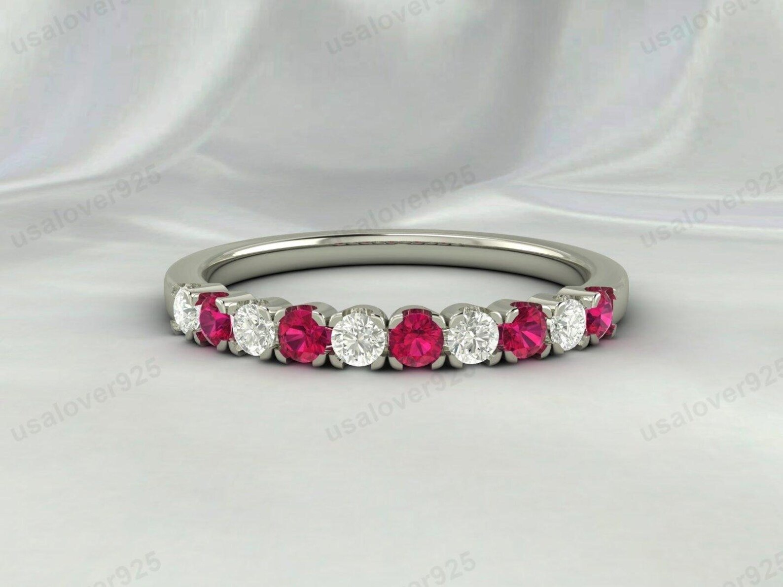 Ruby & CZ Diamond Stone Eternity Band for Women – 925 Sterling Silver Ring Jewelry