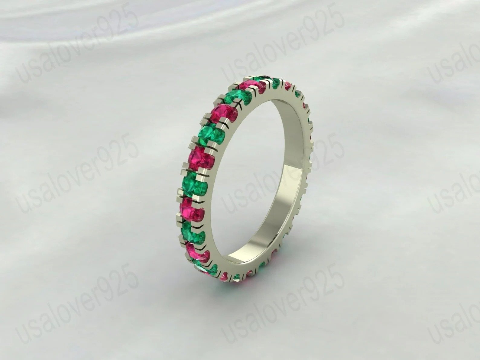 Ruby & Emerald Stone Full Eternity Band for Women – 925 Sterling Silver Ring Jewelry - Image 4