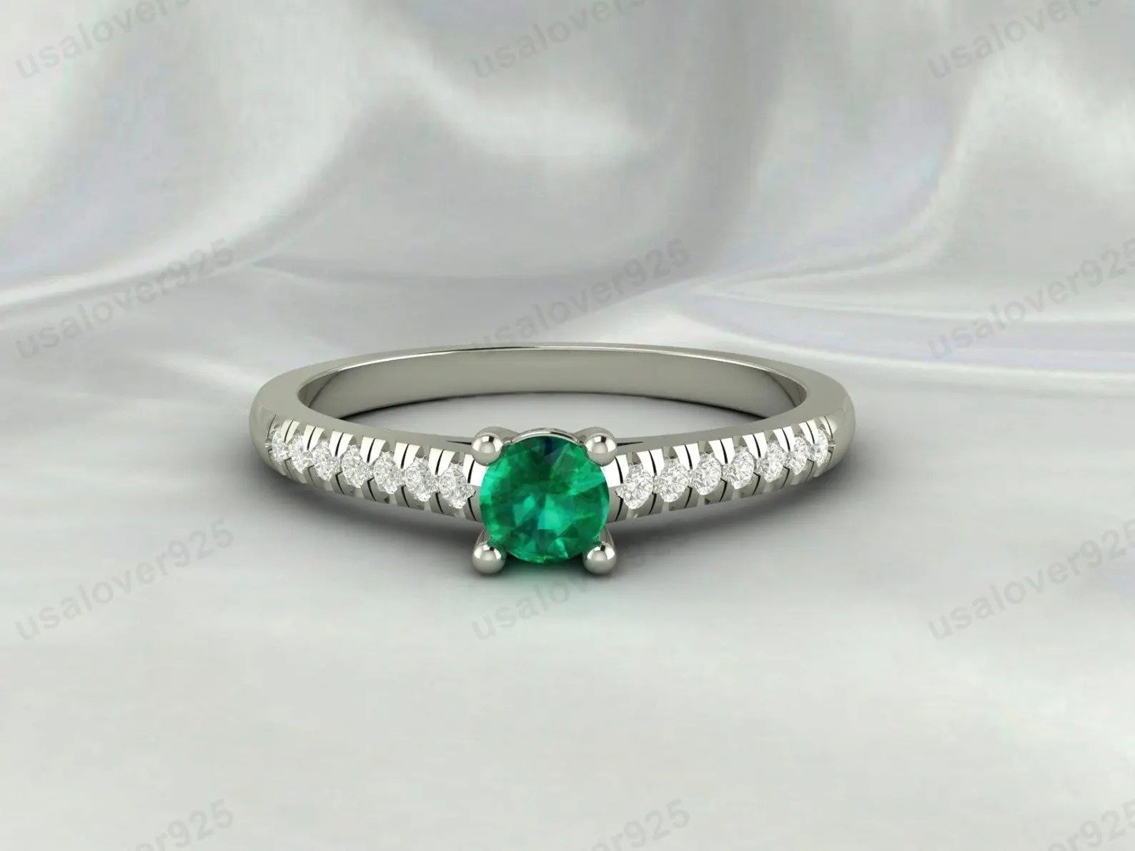 Trendy Emerald Gemstone Solitaire Women Ring – 925 Sterling Silver Jewelry