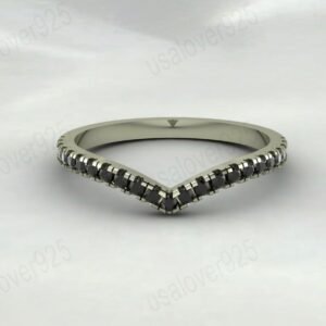 V Shape Black Onyx Gemstone Half Women Band – 925 Sterling Silver Ring Jewelry