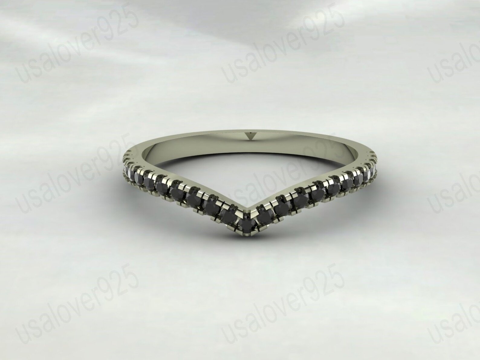 V Shape Black Onyx Gemstone Half Women Band – 925 Sterling Silver Ring Jewelry