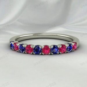 Sapphire & Ruby Gemstone Eternity Band for Women – 925 Sterling Silver Ring Jewelry