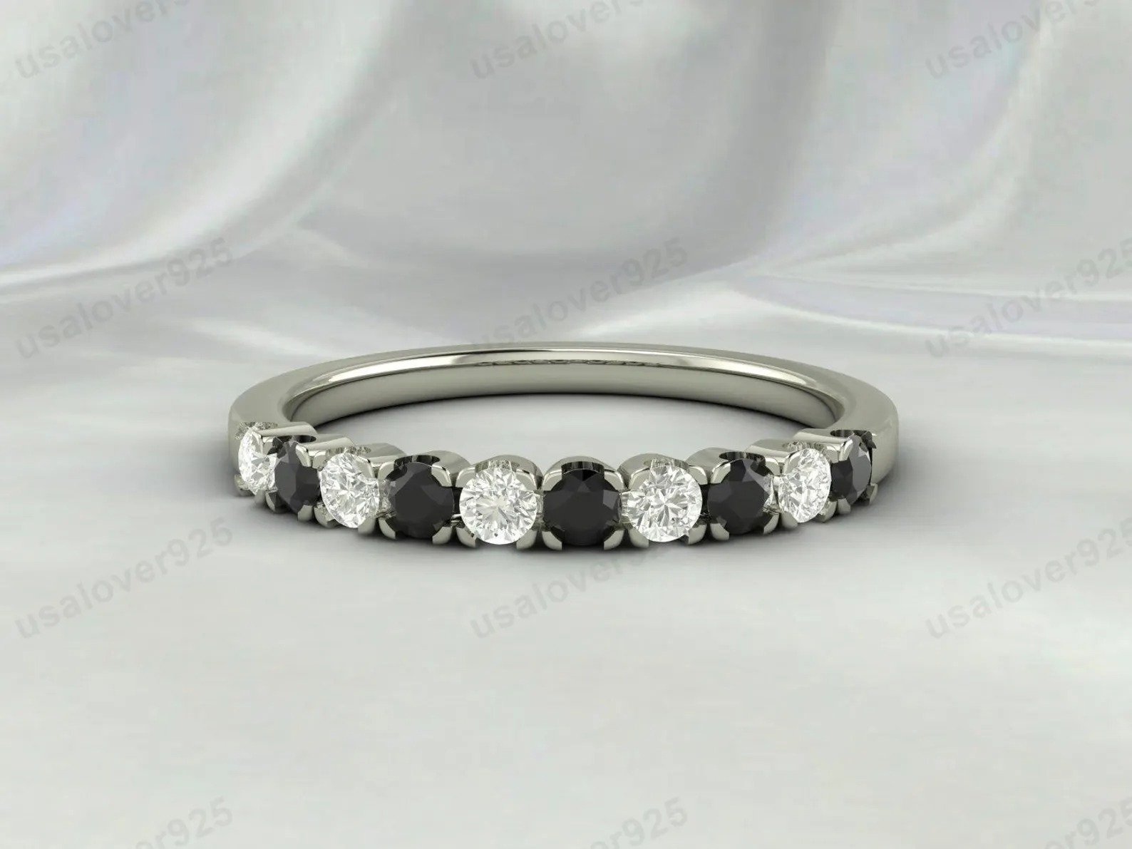 Onyx & CZ Diamond Gemstone Eternity Band for Women – 925 Sterling Silver Ring Jewelry - Image 4