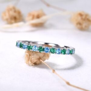 Blue Topaz And Emerald Eternity Band - 925 Sterling Silver Ring Jewelry