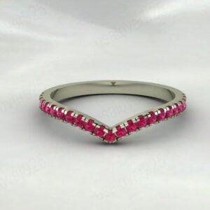 Ruby Gemstone V Shape Half Women Band – 925 Sterling Silver Ring Jewelry