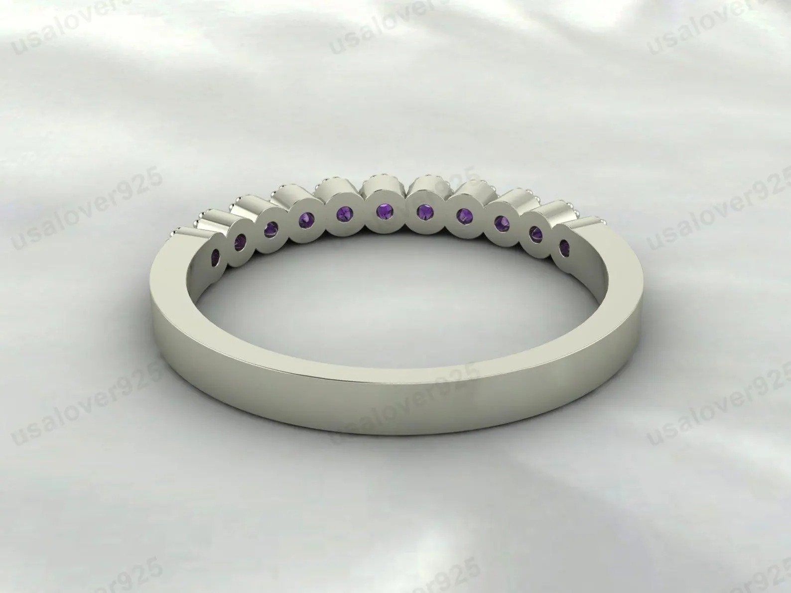 Amethyst Gemstone Half Eternity Band for Women – 925 Sterling Silver Ring Jewelry - Image 3