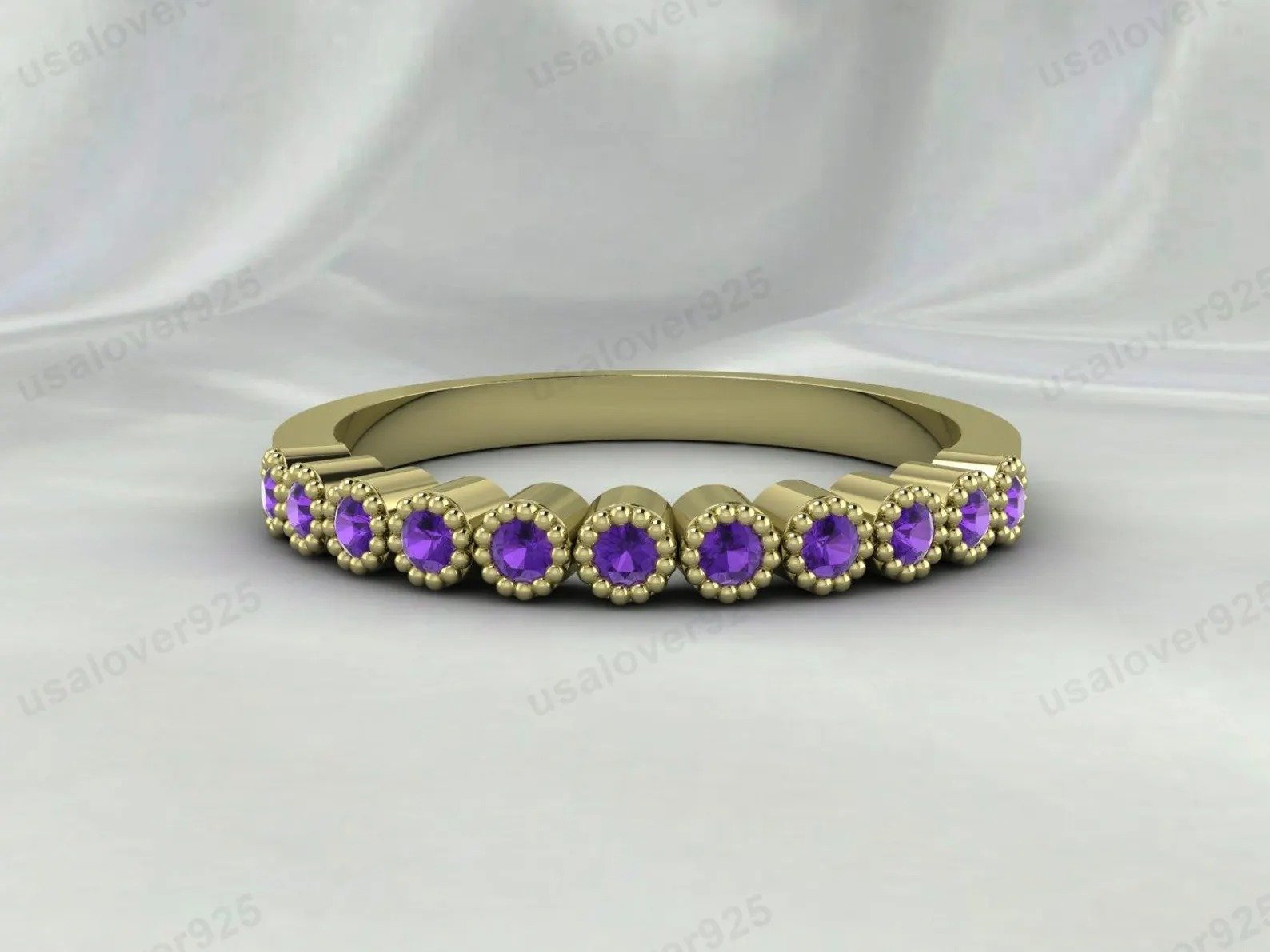 Amethyst Gemstone Half Eternity Band for Women – 925 Sterling Silver Ring Jewelry - Image 4