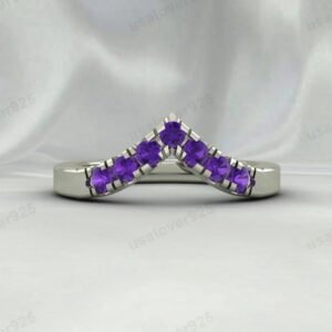 Amethyst Stone V Shape Eternity Band for Women – 925 Sterling Silver Ring Jewelry