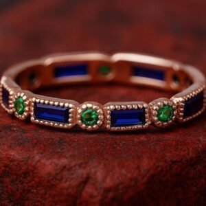 Sapphire & Emerald Gemstone Full Eternity Women Anniversary Band – 925 Sterling Silver Ring Jewelry