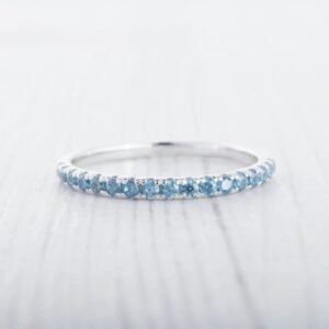 Natural Blue Topaz Gemstone Half Eternity Women Band – 925 Sterling Silver Ring Jewelry