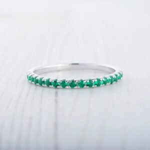 Emerald Gemstone Half Eternity Women Band – 925 Sterling Silver Ring Jewelry