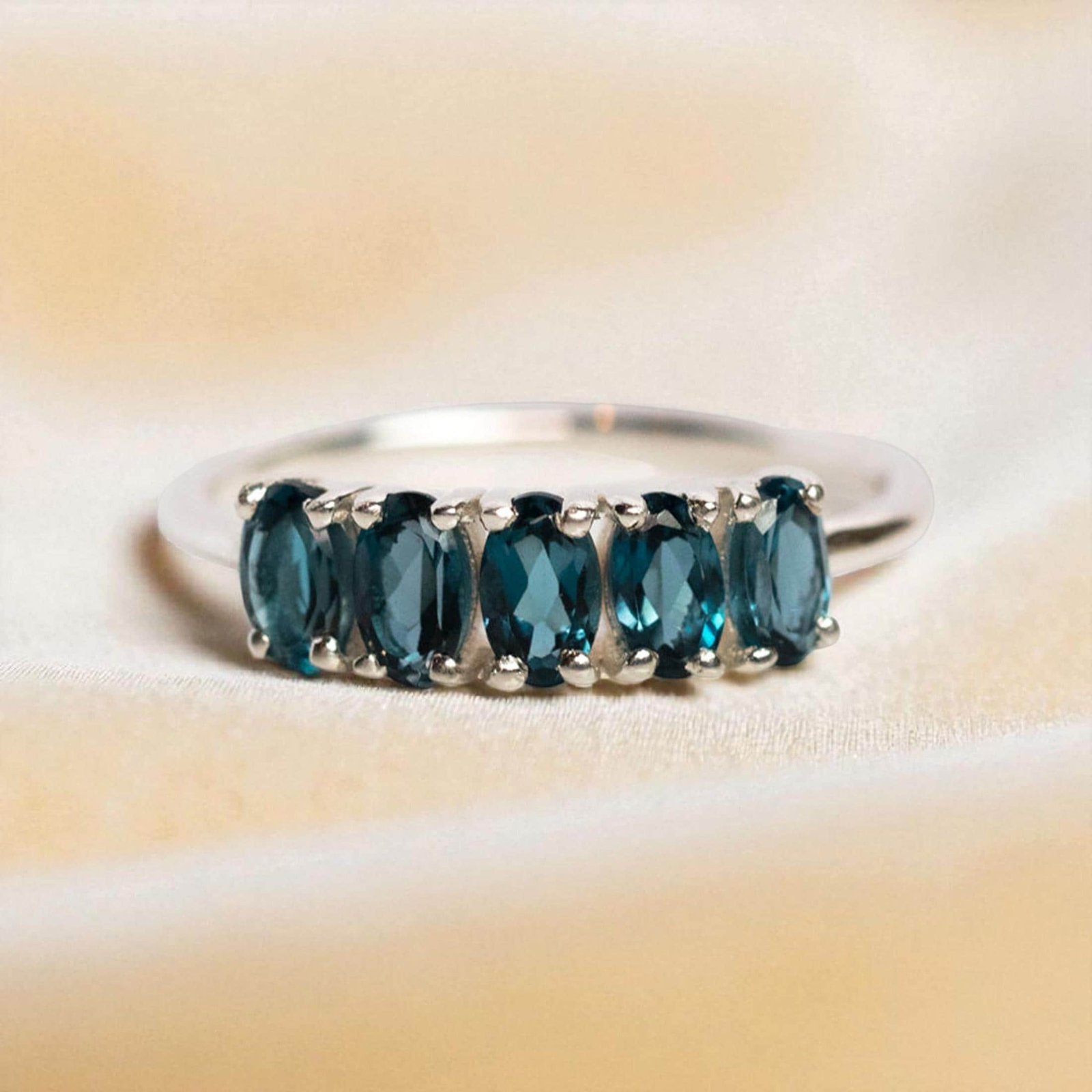 Oval Cut London Blue Topaz Gemstone Half Eternity Women Band – 925 Sterling Silver Ring Jewelry