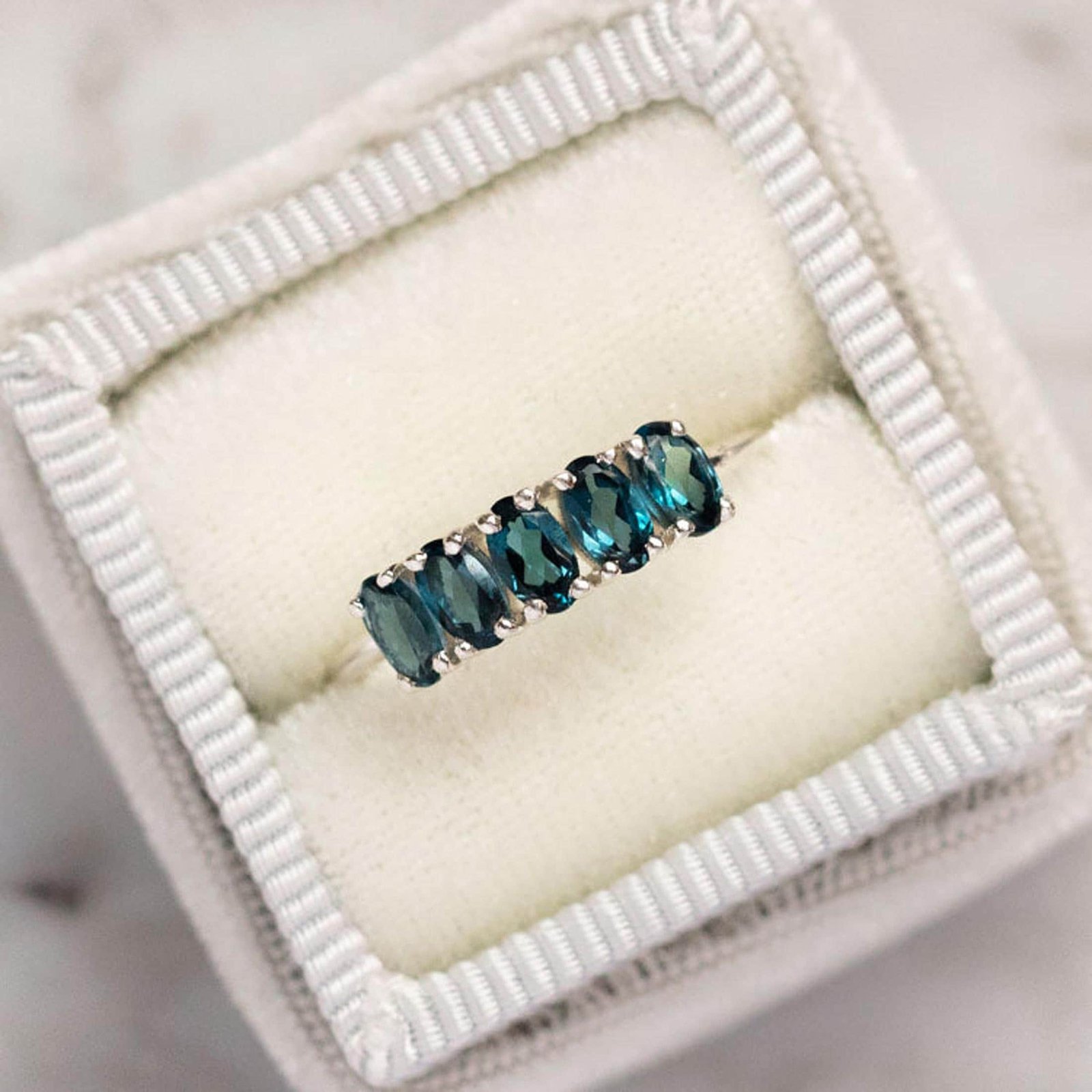 Oval Cut London Blue Topaz Gemstone Half Eternity Women Band – 925 Sterling Silver Ring Jewelry - Image 3