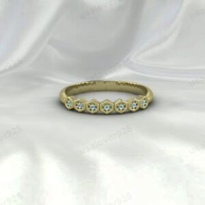 Aquamarine Half Eternity Ring | 925 Sterling Silver Stacking Wedding Band