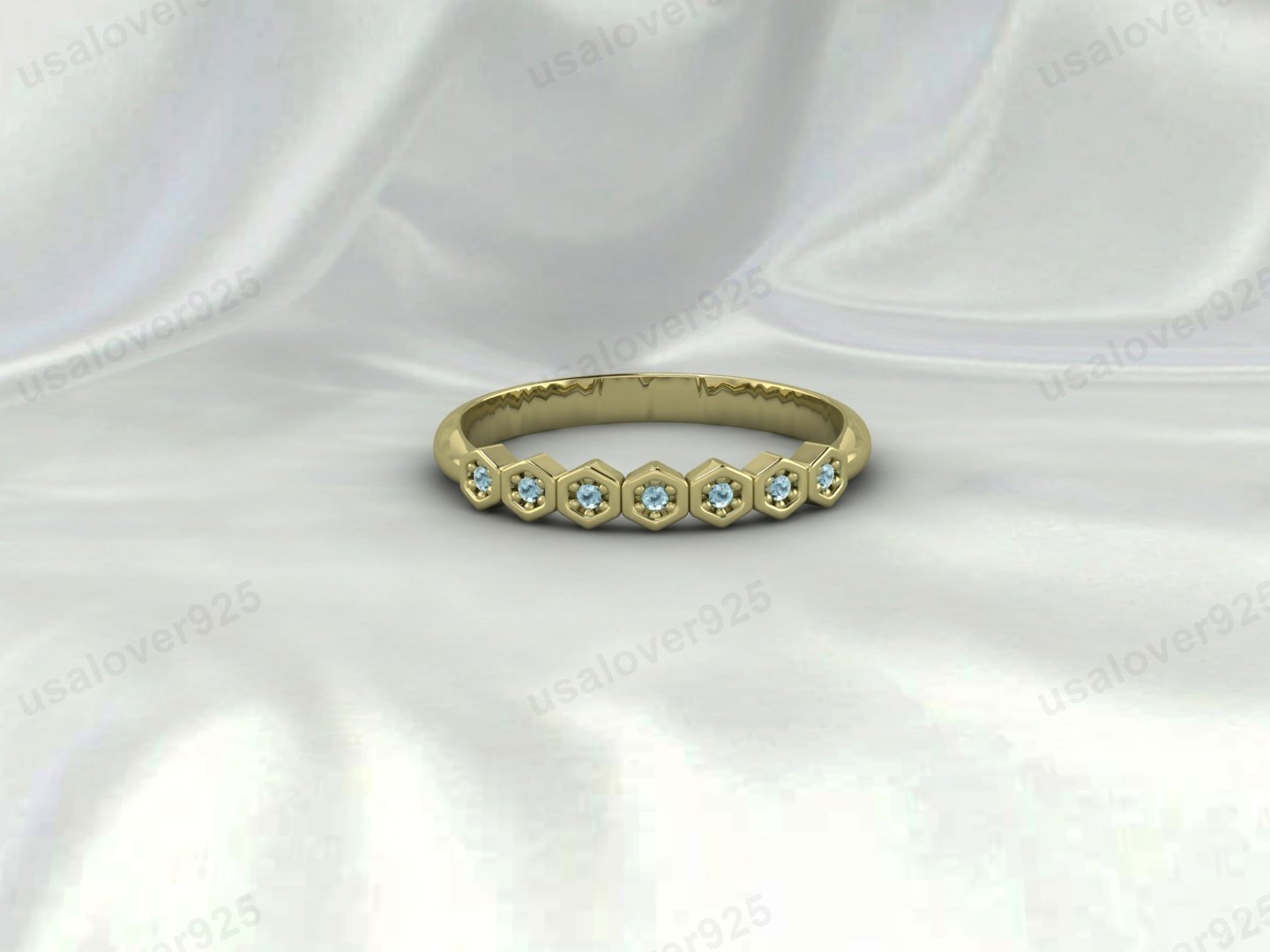 Aquamarine Half Eternity Ring | 925 Sterling Silver Stacking Wedding Band