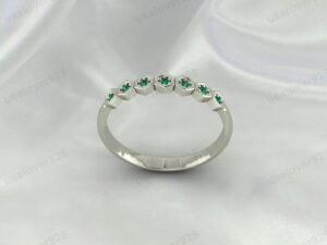 Emerald Half Eternity Ring | May Birthstone 925 Sterling Silver Band