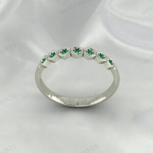 Emerald Half Eternity Ring | May Birthstone 925 Sterling Silver Band