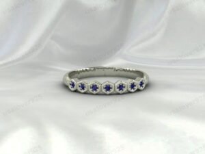 Blue Sapphire Half Eternity Ring | 925 Sterling Silver Dainty Anniversary Band | September Birthstone