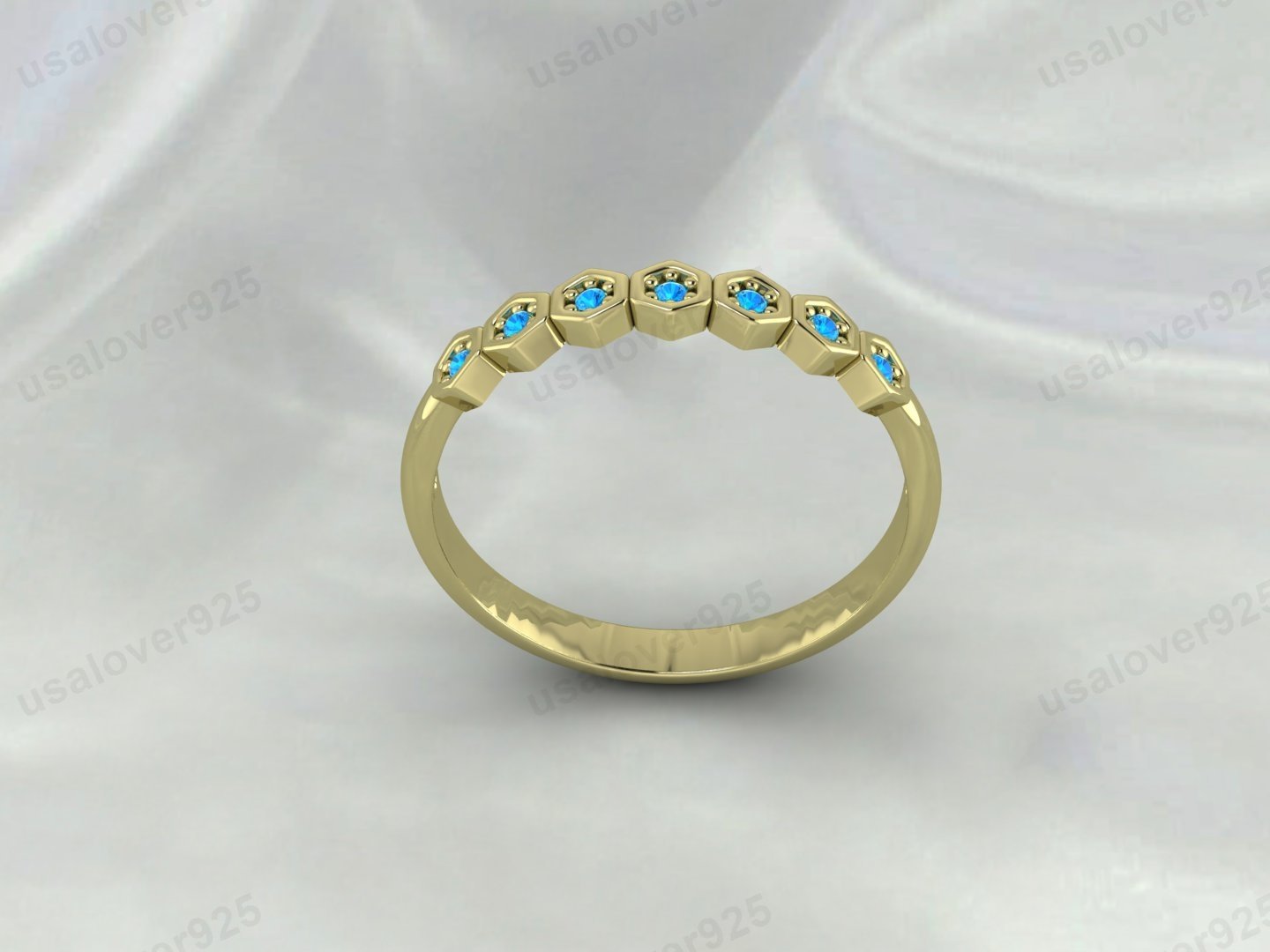 Blue Topaz Ring | December Birthstone 925 Sterling Silver Half Eternity Band
