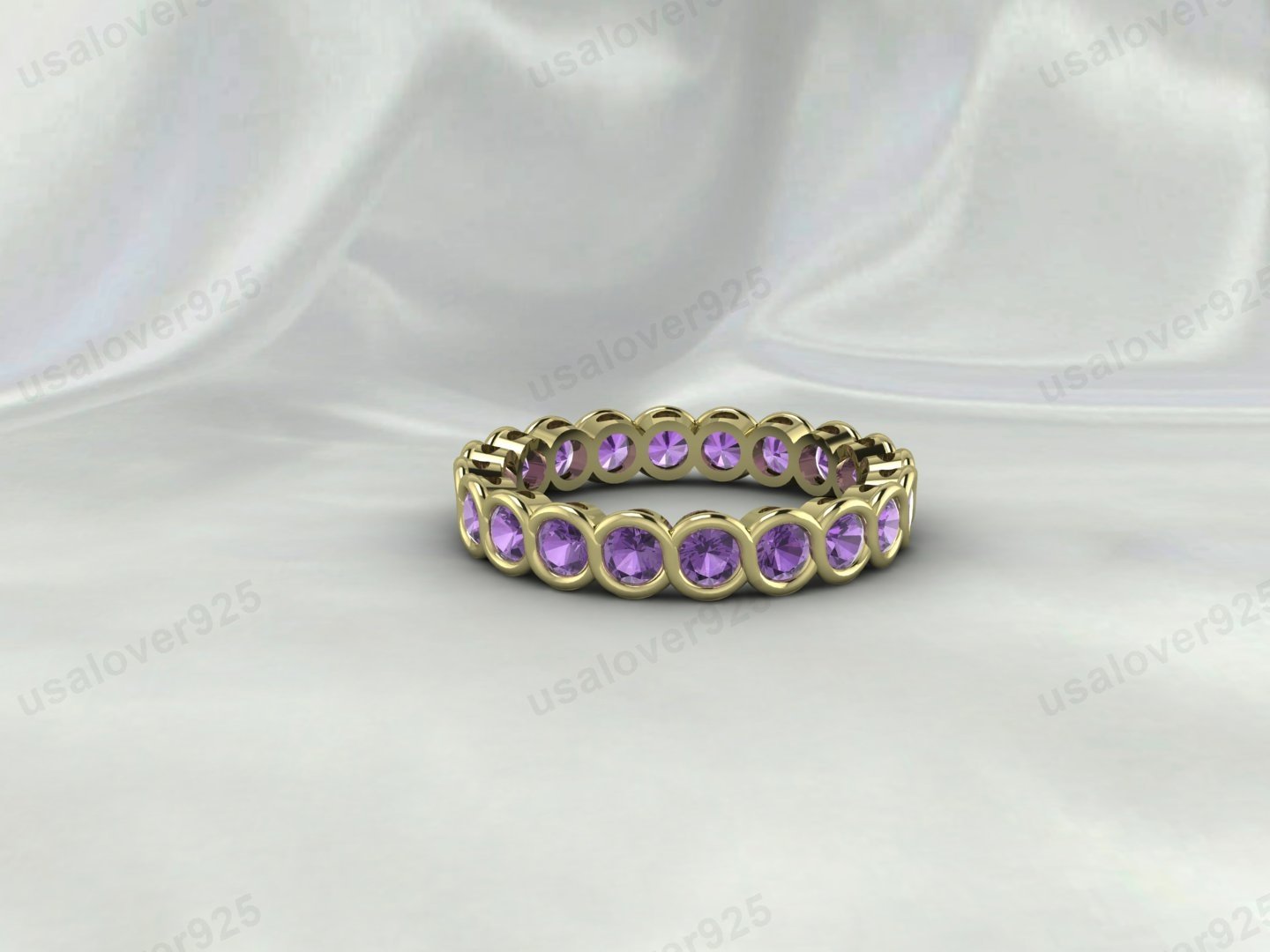 Amethyst Full Eternity Band | 925 Sterling Silver Stacking Ring