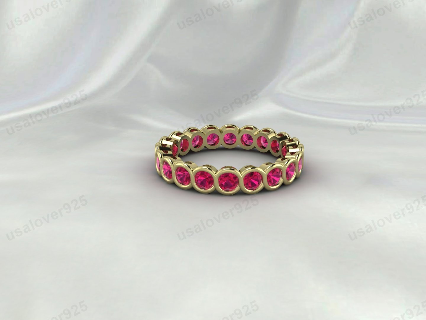 Ruby Full Eternity Band, 925 Sterling Silver Stacking Ring, July Birthstone Jewelry Gift