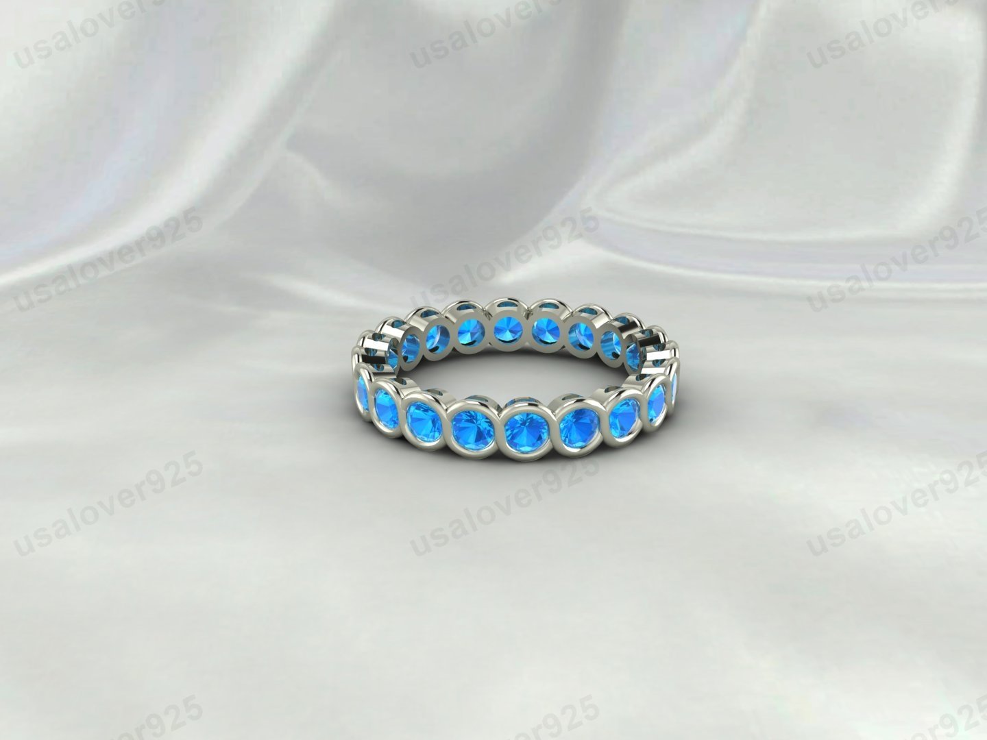 Blue Topaz CZ Eternity Band | 925 Sterling Silver Stacking Ring