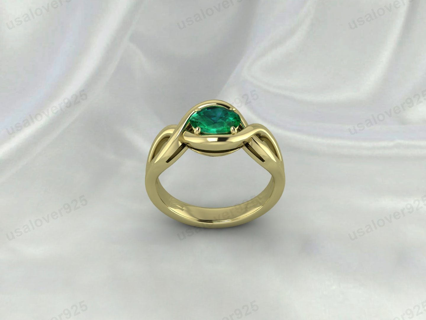 Emerald Oval Stone Women Ring | 925 Sterling Silver May Birthstone Jewelry