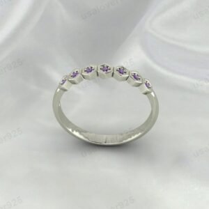 Amethyst Eternity Ring | 925 Sterling Silver Purple Gemstone Band for Women