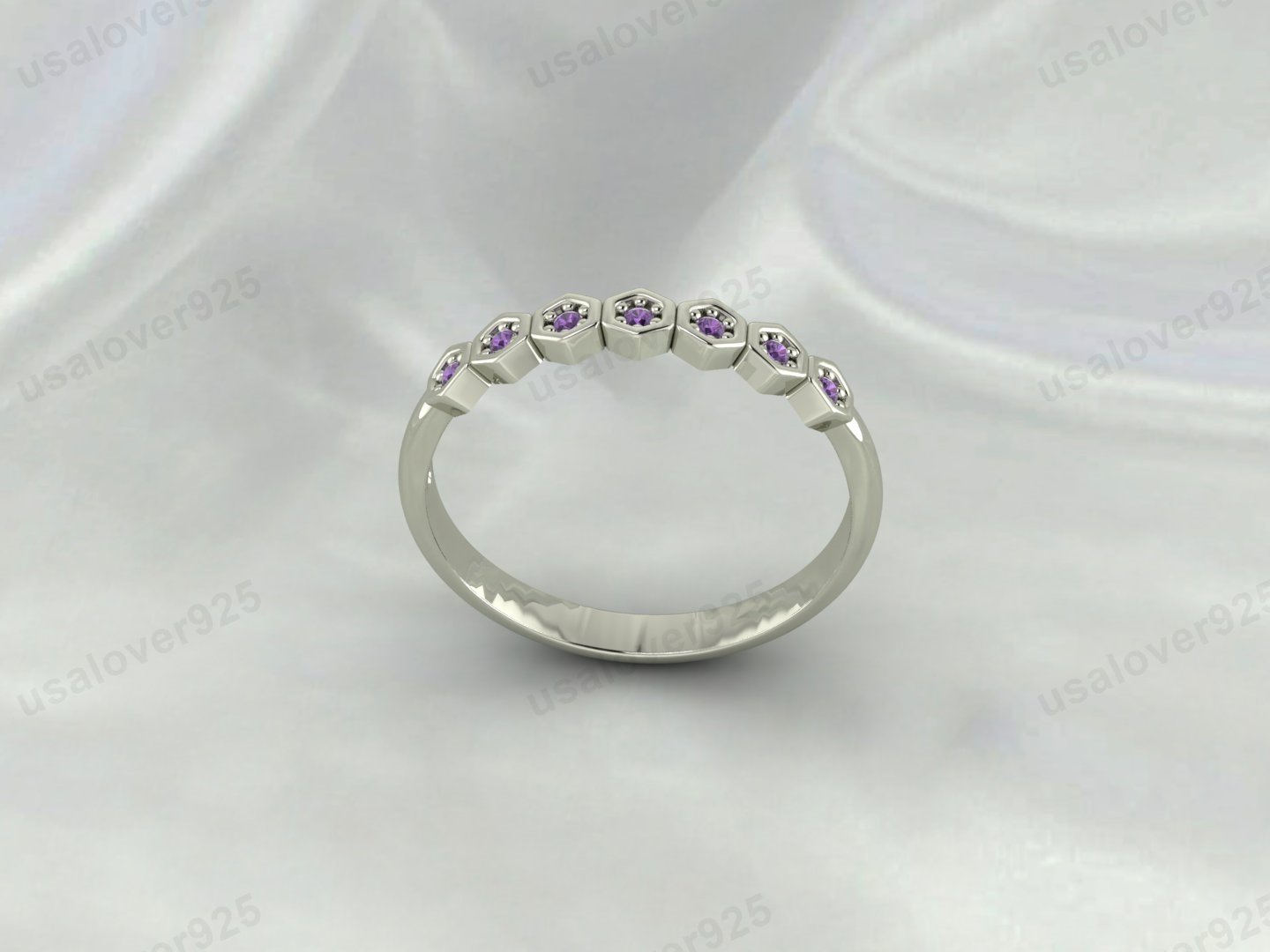 Amethyst Eternity Ring | 925 Sterling Silver Purple Gemstone Band for Women