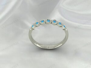 Blue Topaz Ring | December Birthstone 925 Sterling Silver Half Eternity Band