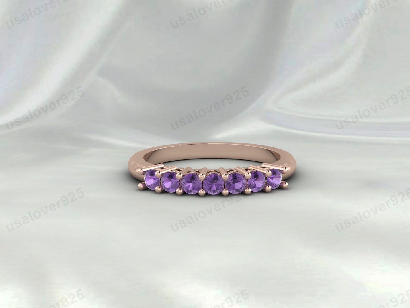 Amethyst Full Eternity Band | 925 Sterling Silver Stacking Ring