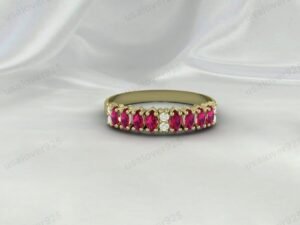 Ruby Engagement Ring, 925 Sterling Silver Half Eternity Band, Minimalist Stackable Jewelry Gift