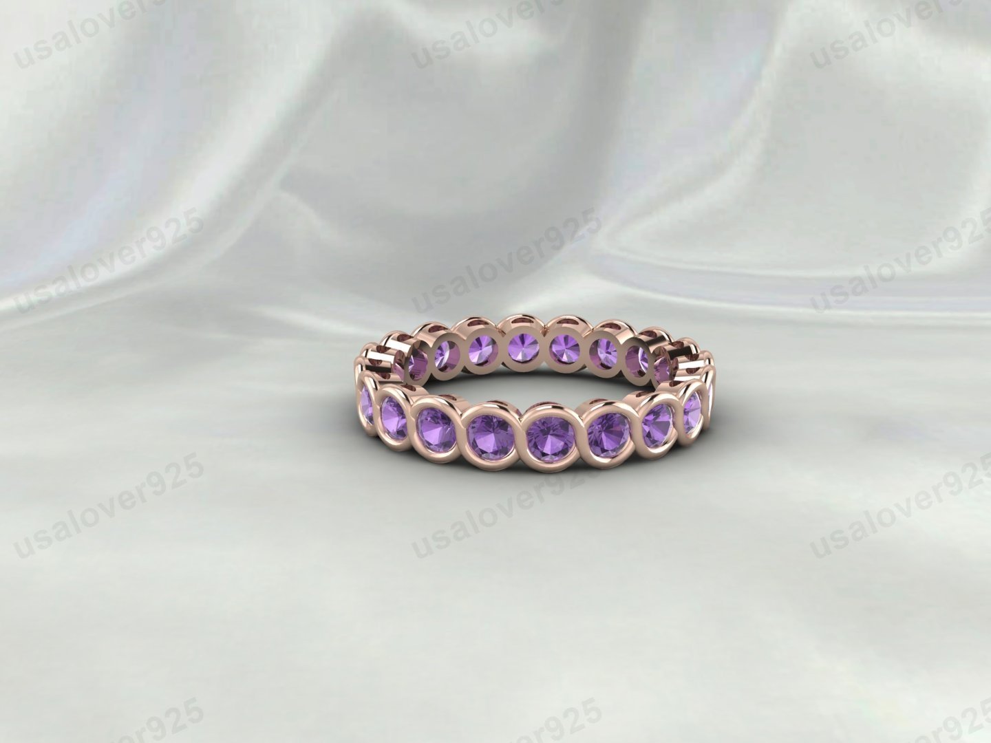 Amethyst Full Eternity Band | 925 Sterling Silver Stacking Ring