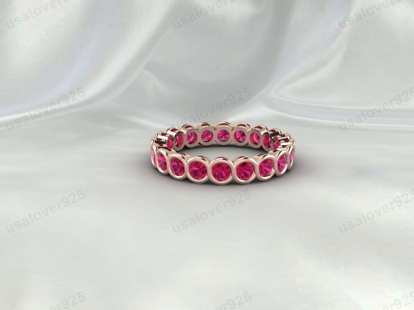 Ruby Full Eternity Band, 925 Sterling Silver Stacking Ring, July Birthstone Jewelry Gift