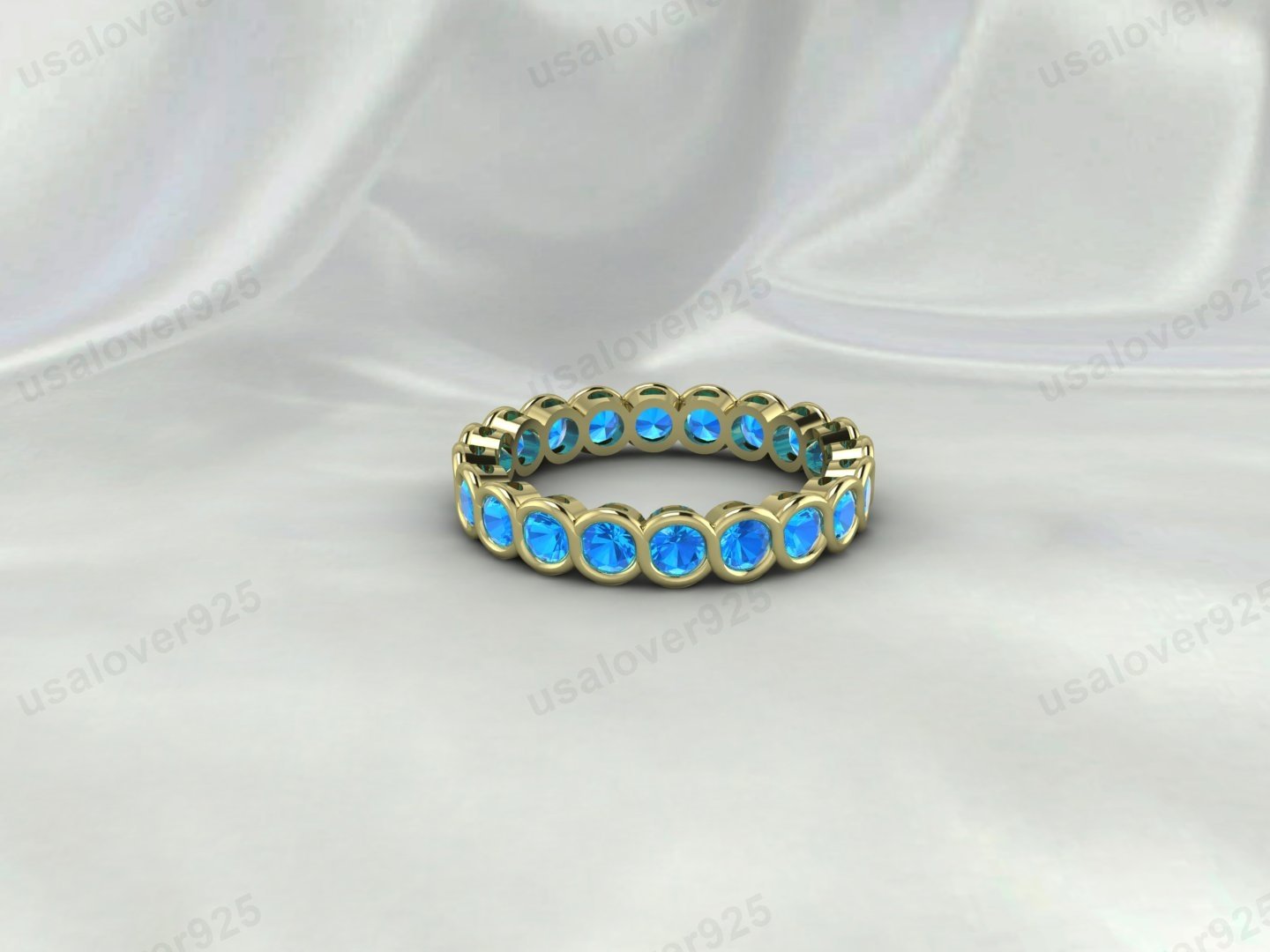 Blue Topaz CZ Eternity Band | 925 Sterling Silver Stacking Ring