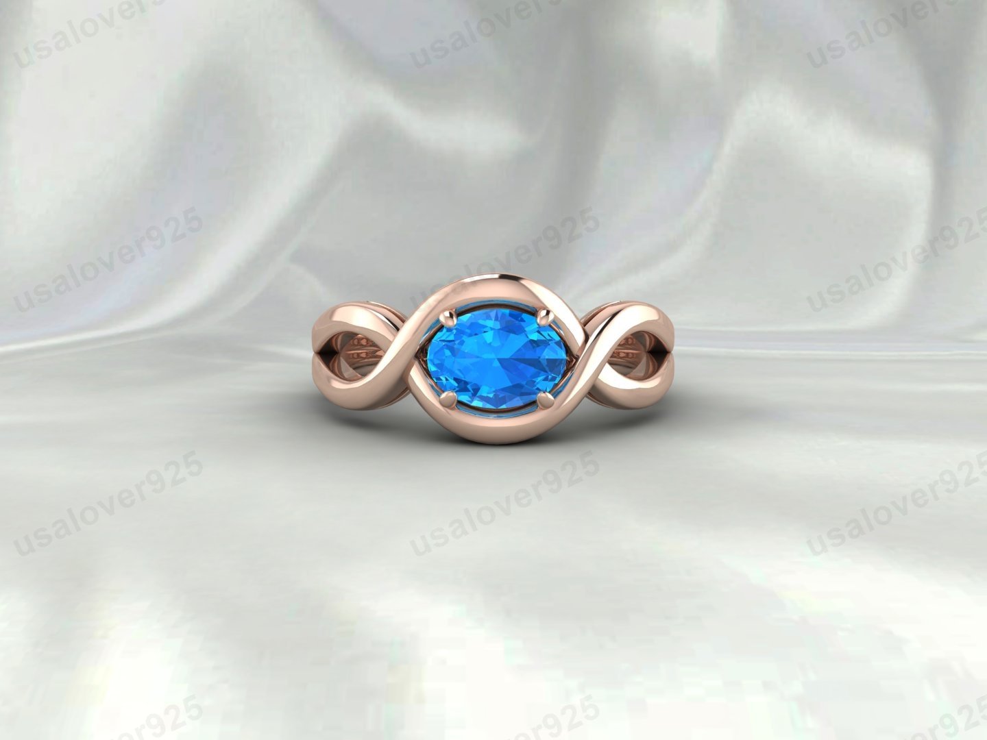 Blue Topaz Oval Stone Women Ring | 925 Sterling Silver December Birthstone Jewelry