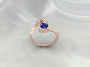 Blue Sapphire Leaf Women Ring Jewelry