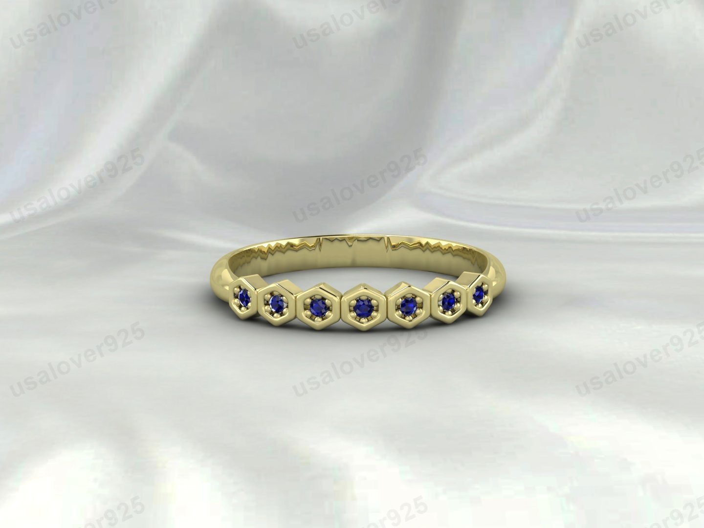 Blue Sapphire Half Eternity Ring | 925 Sterling Silver Dainty Anniversary Band | September Birthstone