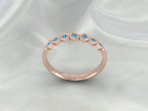 Blue Topaz Ring | December Birthstone 925 Sterling Silver Half Eternity Band