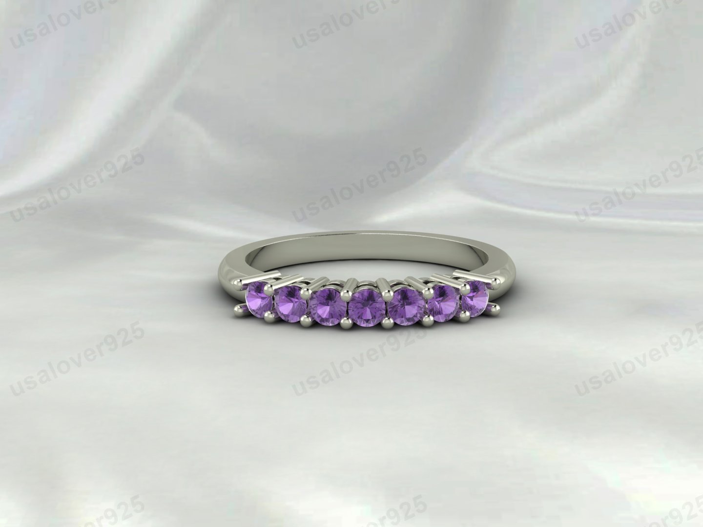Amethyst Full Eternity Band | 925 Sterling Silver Stacking Ring
