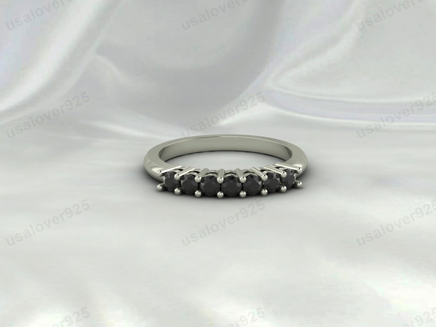 Black Onyx Full Eternity Band | 925 Sterling Silver Stacking Ring