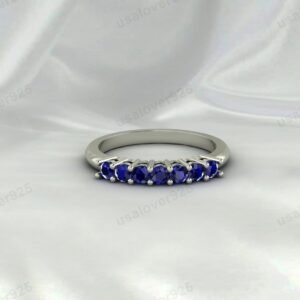 Blue Sapphire Full Eternity Band | 925 Sterling Silver Stacking Ring