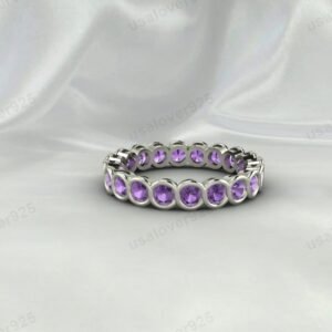 Amethyst Full Eternity Band | 925 Sterling Silver Stacking Ring